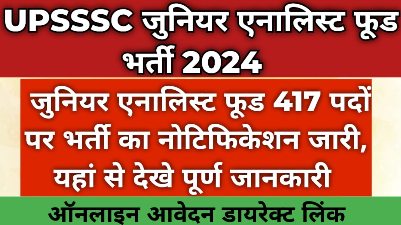 UPSSSC Junior Analyst Food 417 Recruitment 2024