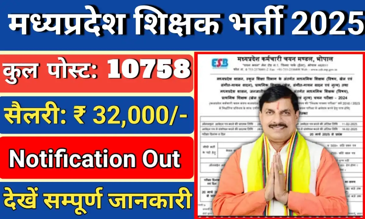MP MS PS Teacher Vacancy 2025: MPESB Notification out for 10758 Posts Apply Form 3 MP MS PS Teacher Vacancy 2025 MPESB Notification out for 10758 Posts Apply Form